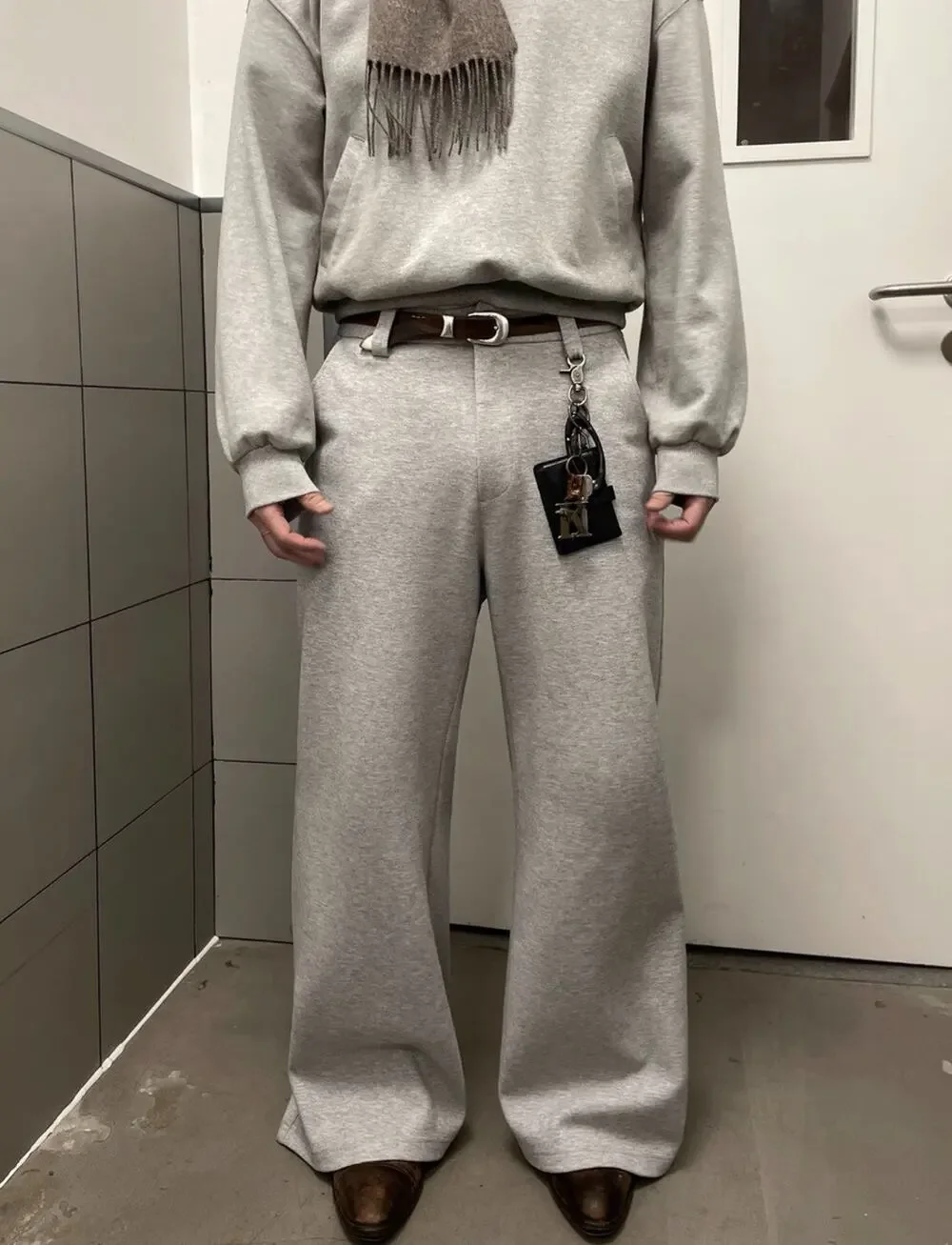 Vintage Faded Gray Baggy Wide-Leg Sweatpants